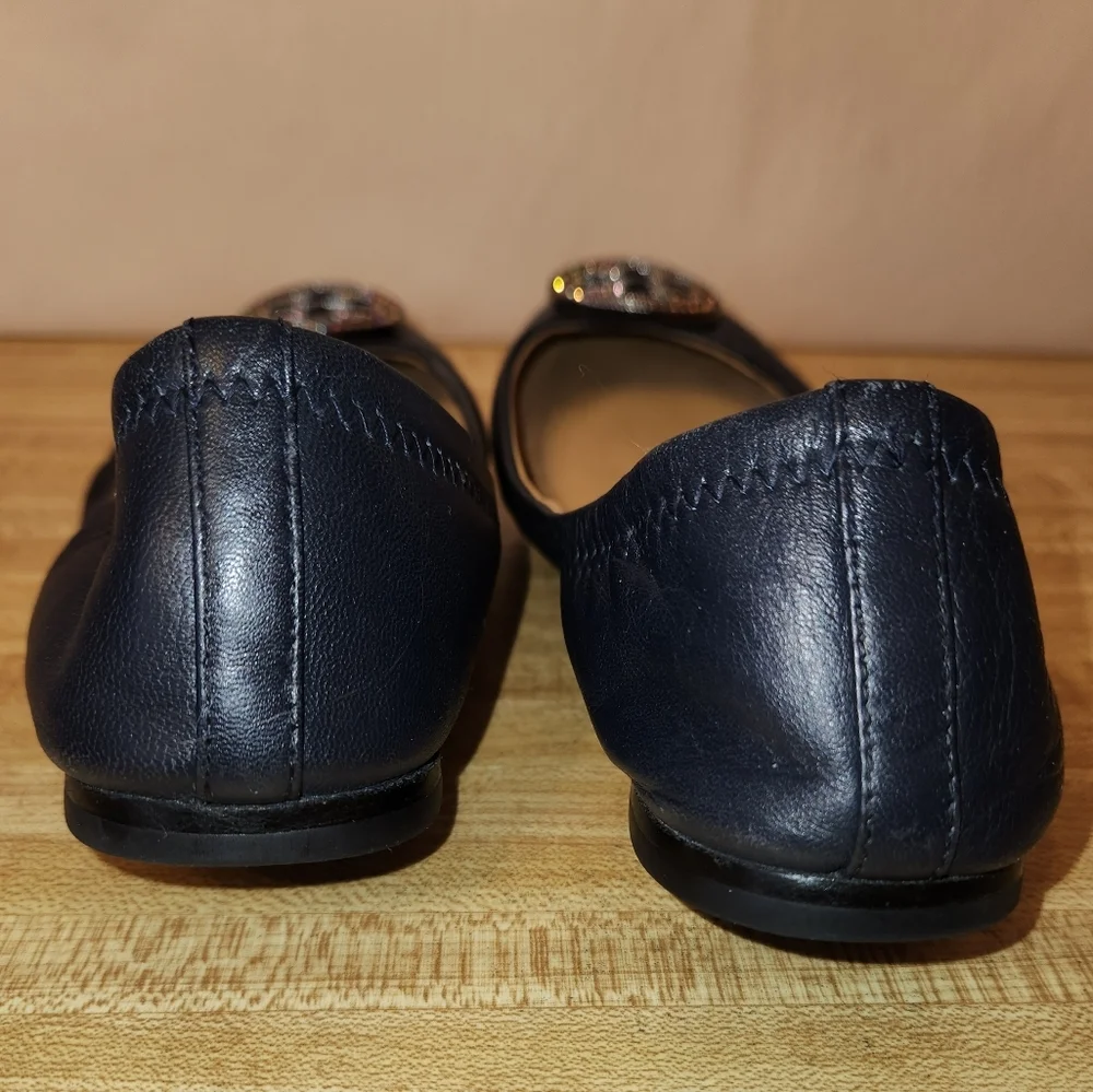 TORY BURCH Minnie Embellished Logo Travel Ballet Flat, size 7M
